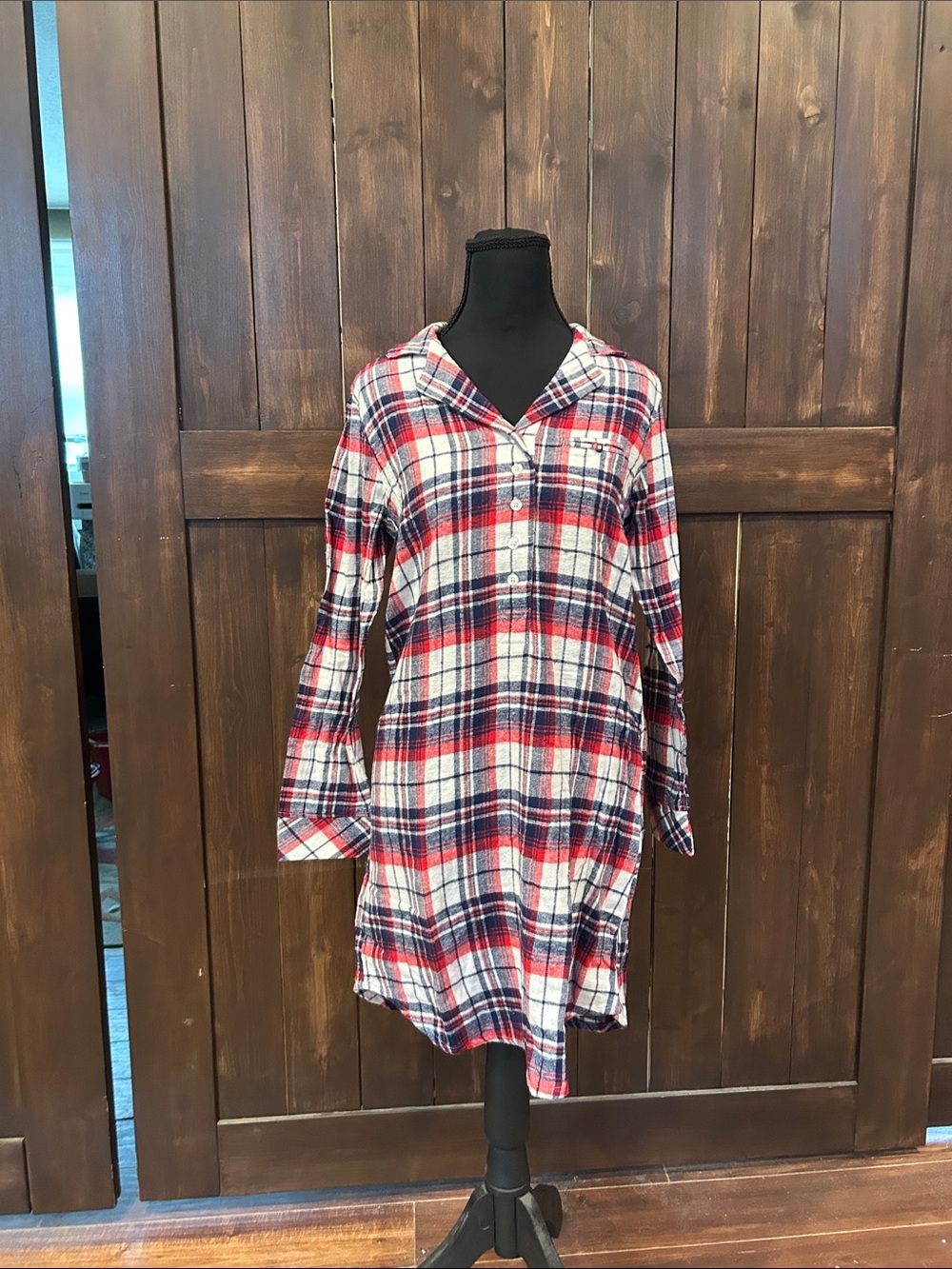 Jockey Red, Navy & White Plaid Button-Front Tunic Shirt